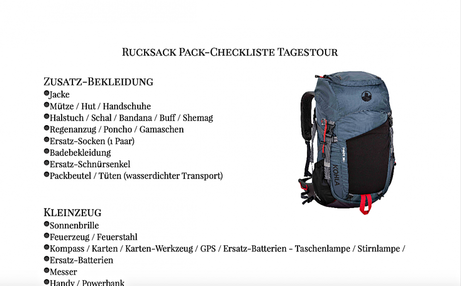 Packliste Tagestour Rucksack Titelbild