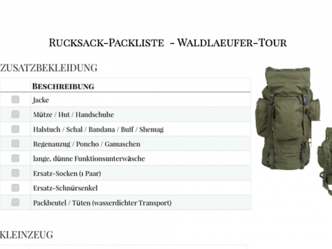 Titelbild Checkliste Waldläufer Rucksack
